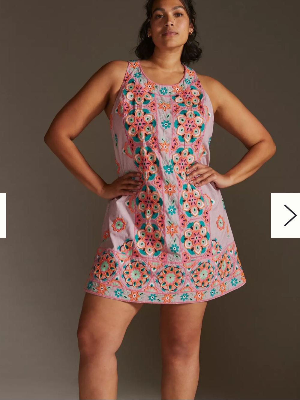 Anthropologie Embroidered & Appliqued Shift Dress Pink Orange Medallion Mini 8